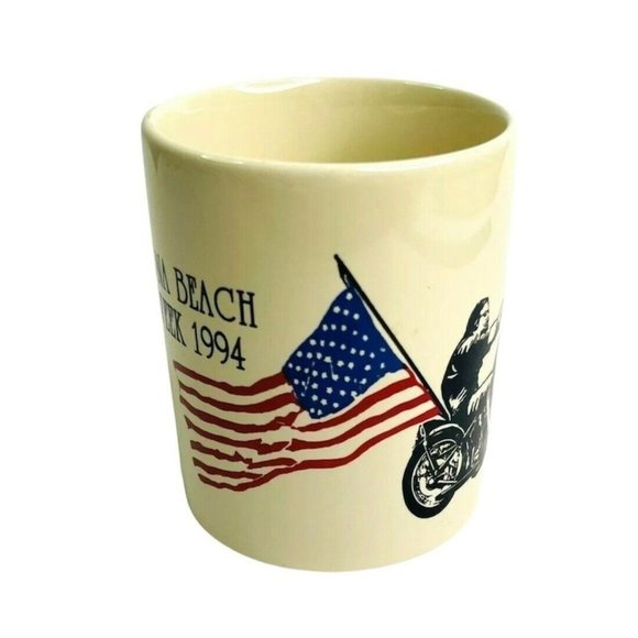 Vintage Motorcycle Rally Mug Daytona Beach Bike Week 1994 Coffee Biker US Flag - Picture 1 of 6